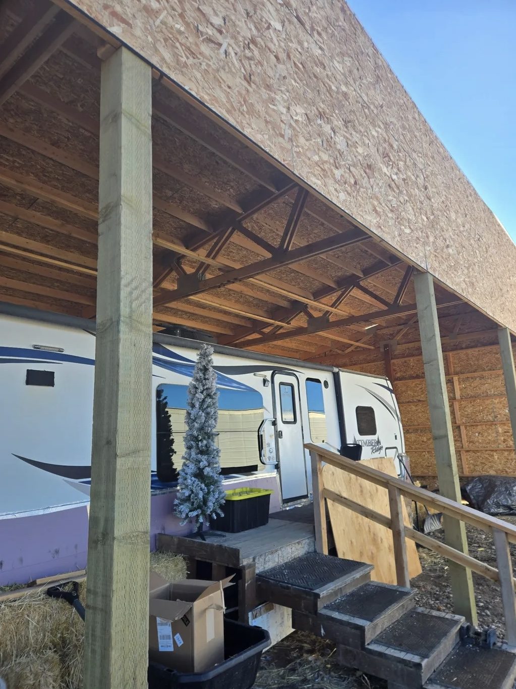 RV cover exterior with RV parked inside